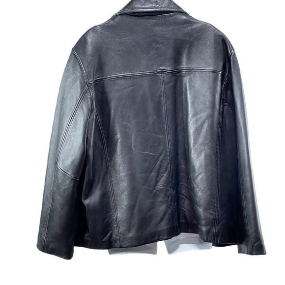 Mens Black Leather Jacket With Zipper Closure & Pockets - Picture 15 of 16